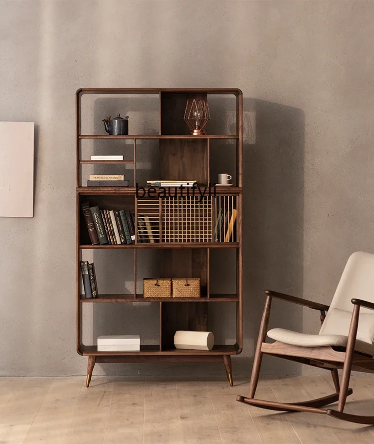 Living Room New Chinese Style Black Walnut Wooden Bookcase All Solid Wood Study Combined Bookcase Modern Furniture