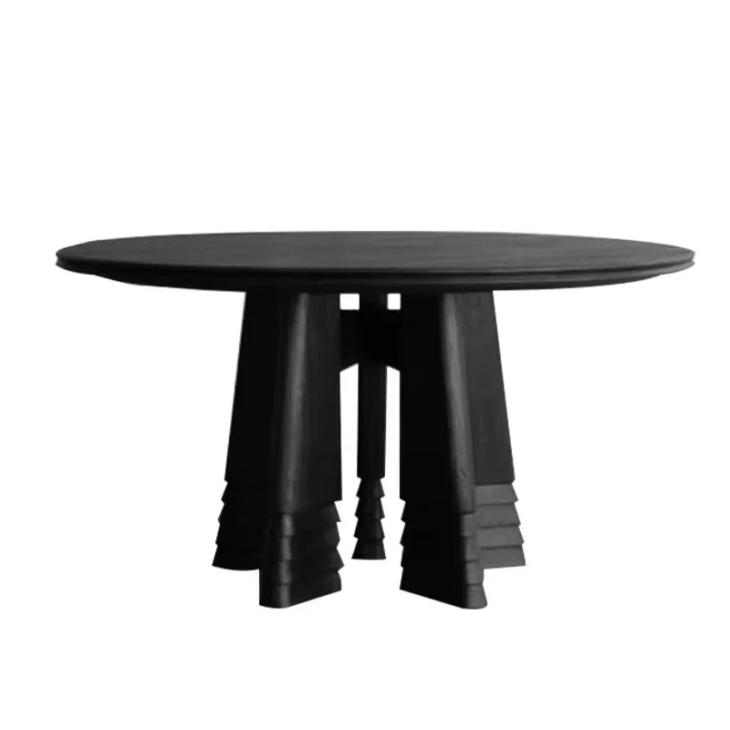 French medieval round solid wo od dining ta ble houold din ing tab le ash wood black coffee tabl e