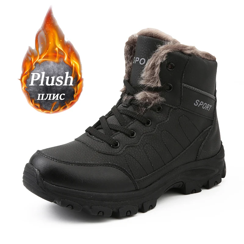 Men Winter Snow Boots Super Warm Ankle Boots Waterproof PU Leather Plush Shoes Sneakers Outdoor Male Comfortable Hiking Boots