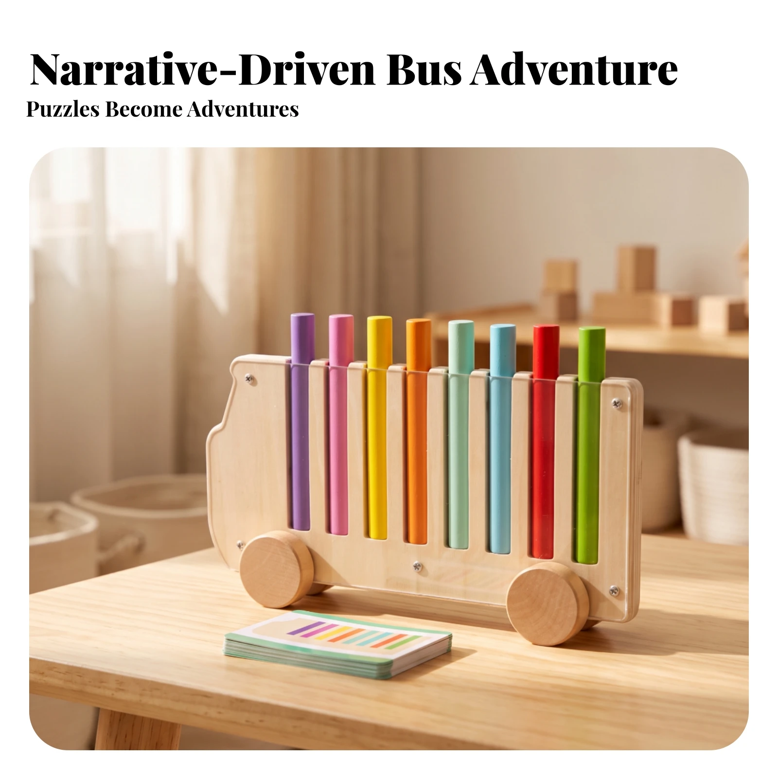 Wooden Bus Toy with Pattern Cards Developmental Color Matching Toy Color Sorting Puzzle Fine Motor Skills Educational