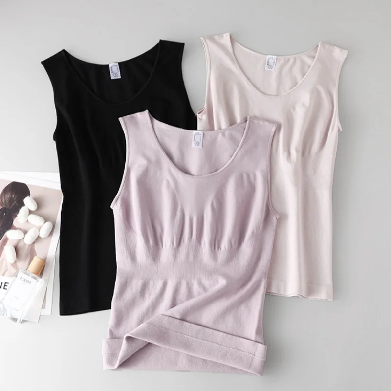 Birdtree, Silk Cashmere Blended Solid Tank Top, Sleeveless Slim Vest, Women's Autumn Winter Basics Tops, High Elastic T6O406JF