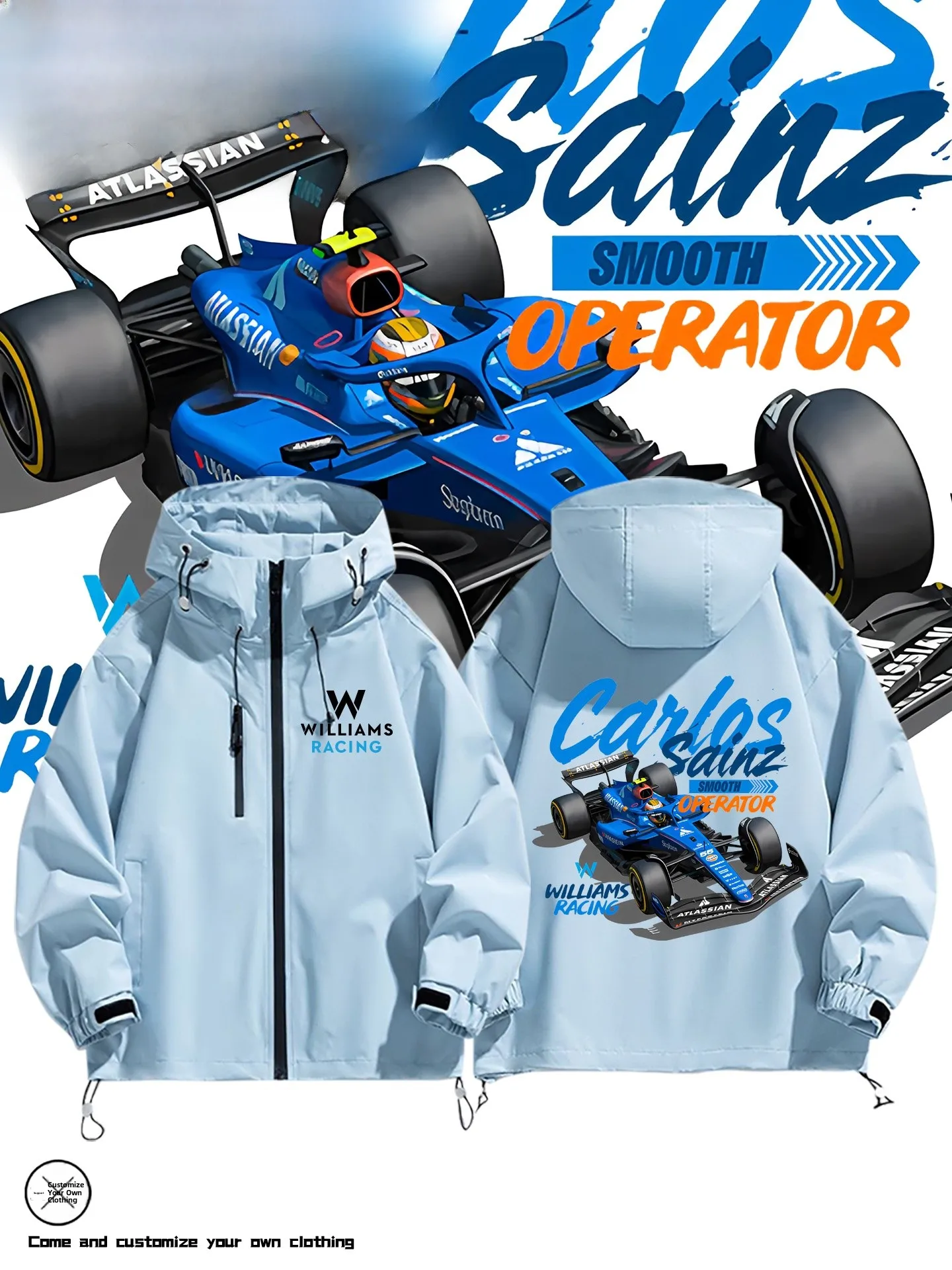 

Мужское повседневное универсальное дэт Williams F Formula Racing Collaboration, осенне-зимнее уличное пальто из полиэстера с капюшоном на молнии