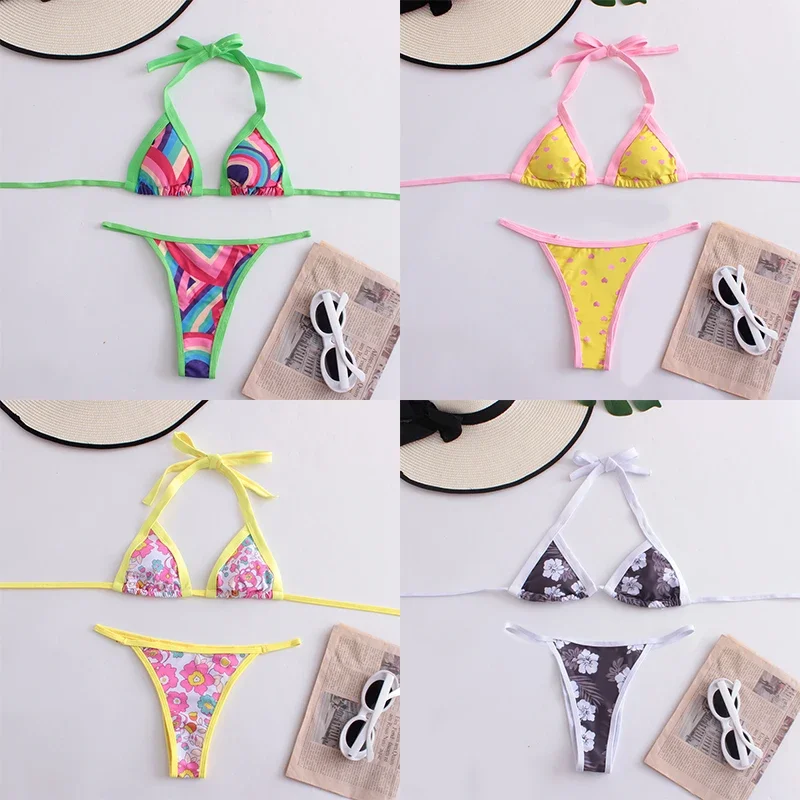 QINJOYER-microbikini con estampado para mujer, bañador con Tanga, traje de baño brasileño, ropa de playa 2023