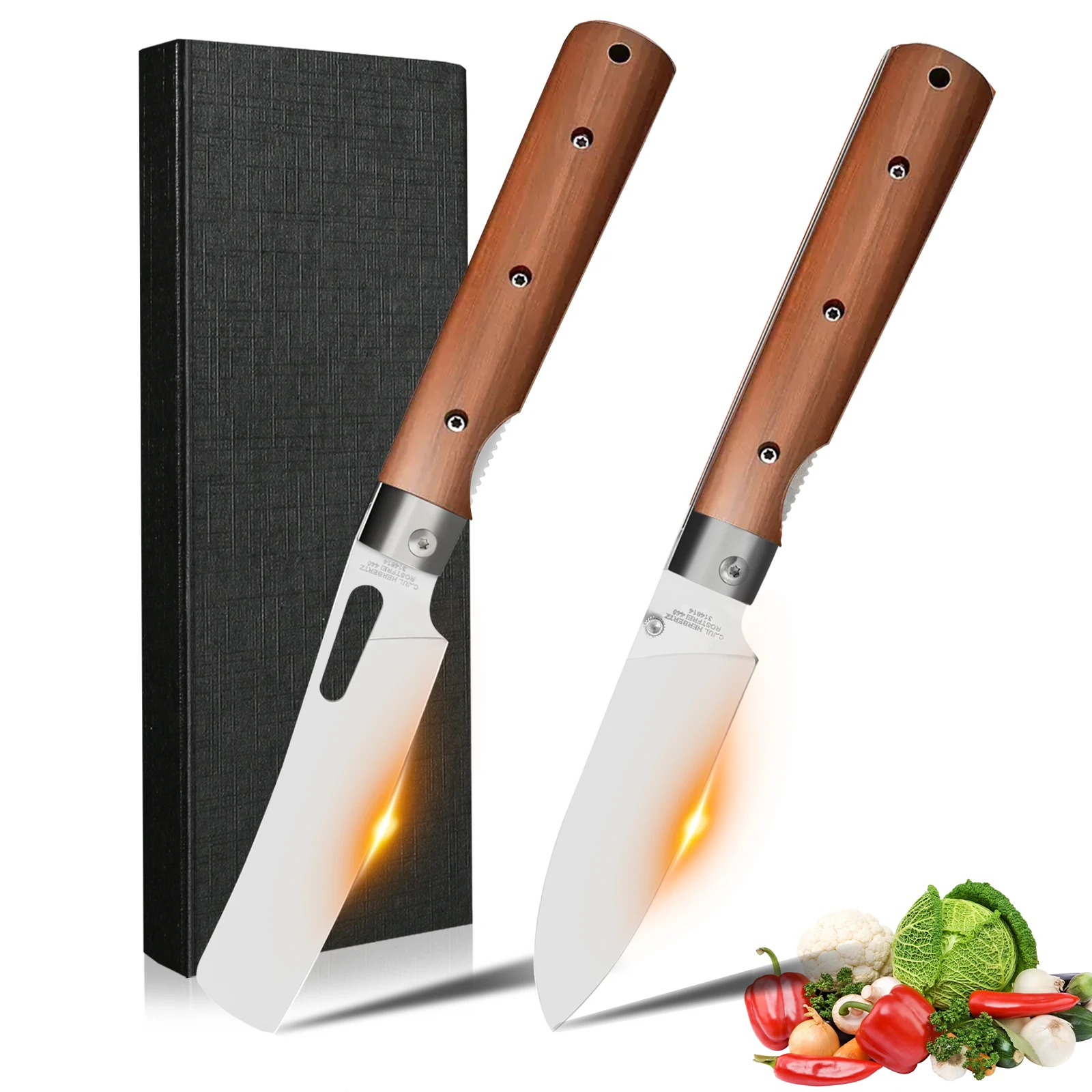 

2025 New 5.5-inch folding knife High hardness Japanese kitchen Chef utility knife Stainless steel solid wood handle fruit knife