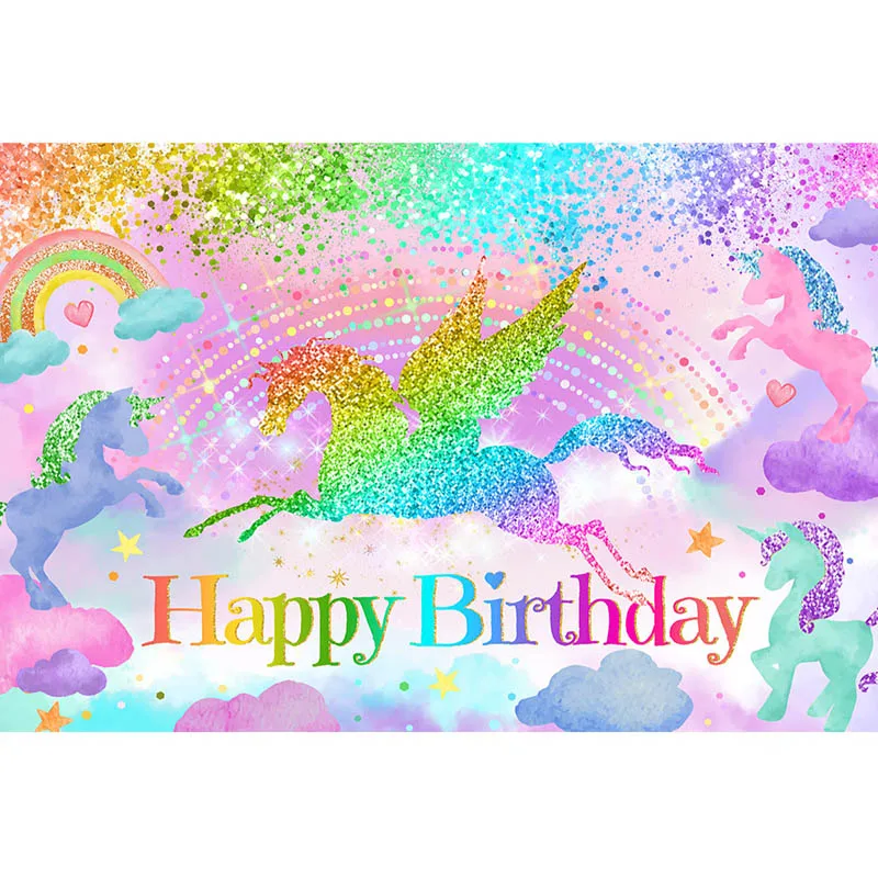 Mocsicka يونيكورن تحت عنوان عيد ميلاد الخلفيات قوس قزح الغيوم الأطفال حفلة عيد ميلاد ديكور صور خلفيات التصوير الدعائم