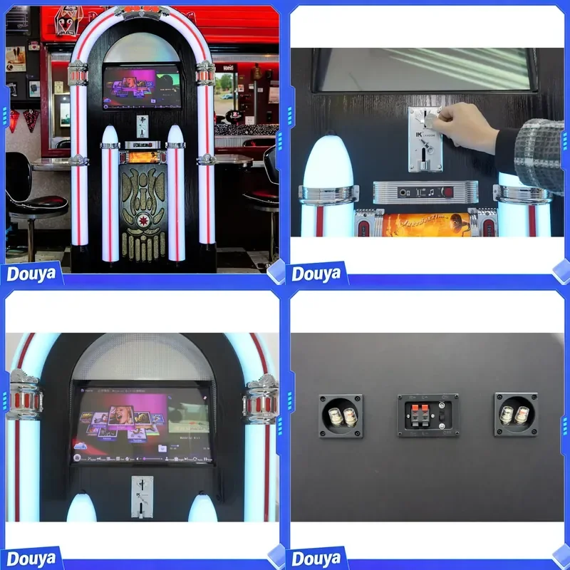 Retro Wooden Jukebox with Colorful Lights CD Music Combo DJ Turntable Players Big Consumer Electronics Product