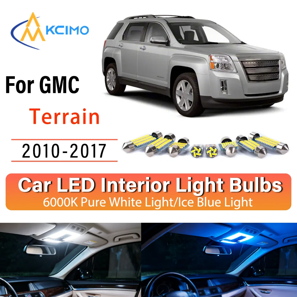 Kit d'éclairage intérieur LED à lueur persistante Plug & Play pour GMC Terrain 2010-2017 – Remplacement des lampes de dôme, de lecture, de coffre et de habitacle – Amélioration