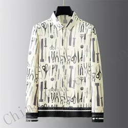 Men's Long Sleeve Shirt Luxury Feather Wings Print Casual Black and White Men's Formal Shirt Simple Party Shirt XS-6XL