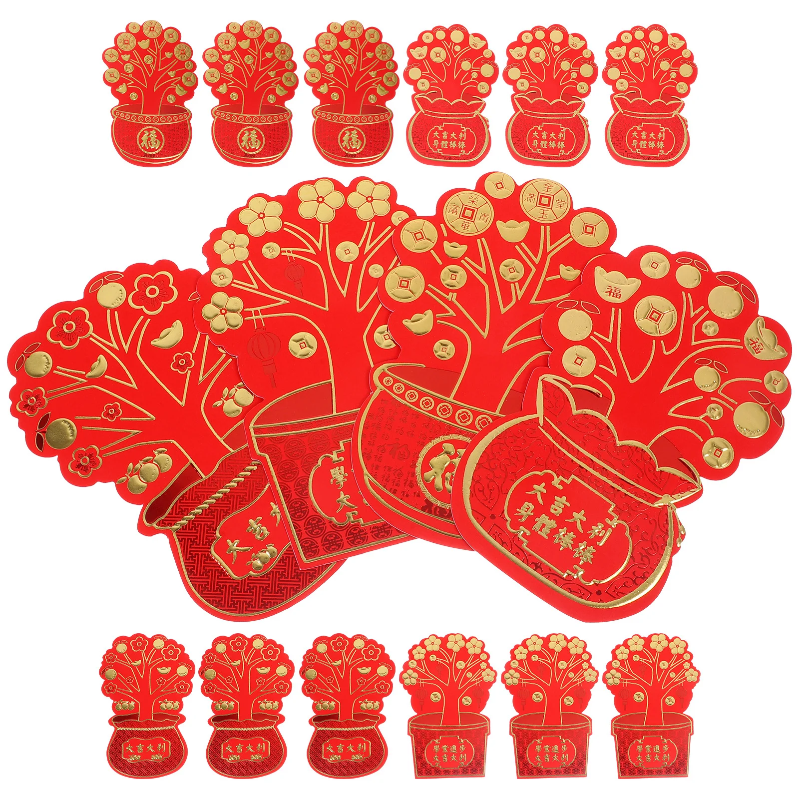 

16 Pcs Creative Tree-shaped Red Envelopes for New Year and Bags Wallet Lyrics Luck Money Packet Paper Pocket Chinese