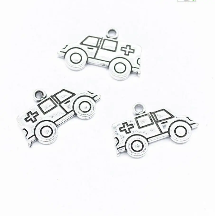 10pcs Charms Hospital Ambulance Escort Car 13x22mm Tibetan Silver Color Pendants Antique Jewelry Making DIY Handmade Craft F0881