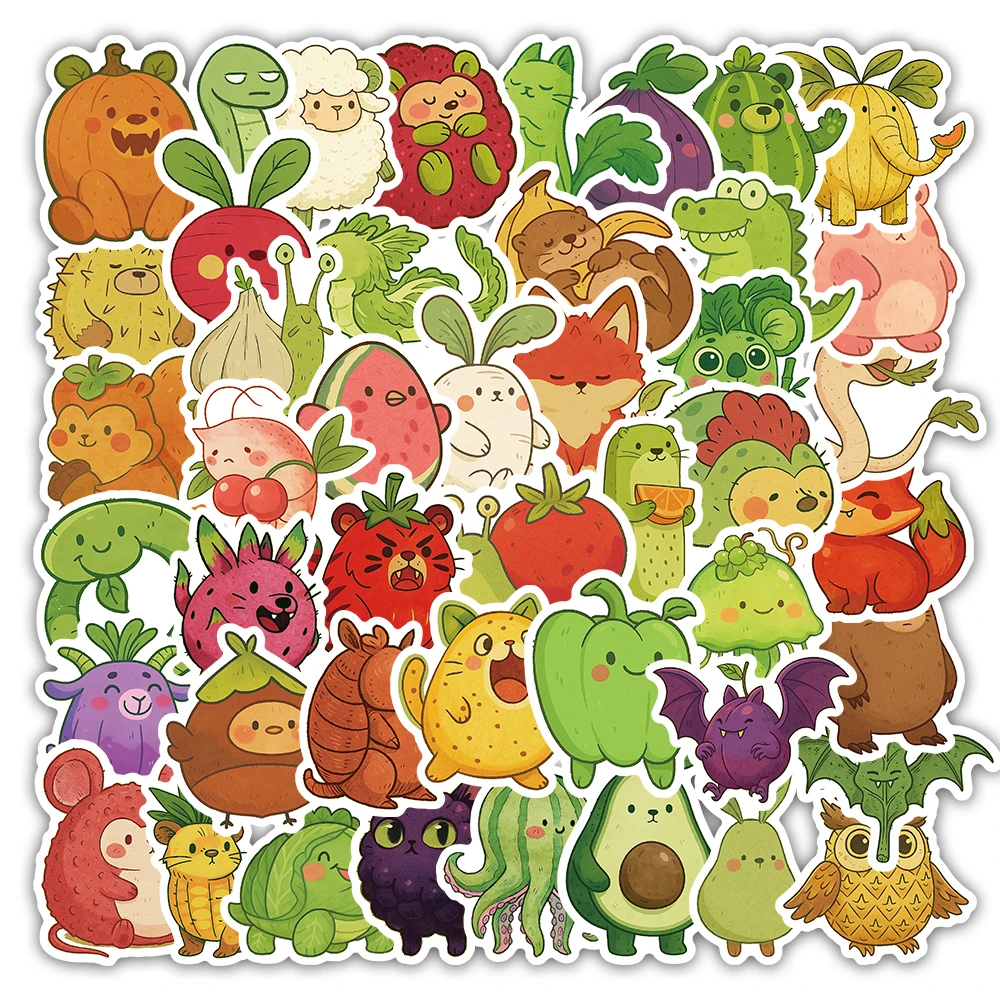 ชุดสติกเกอร์ธีมอาหารแปลกใหม่ 54 ชิ้น สติกเกอร์ลายผลไม้ ผัก และสัตว์น่ารักสำหรับตกแต่งแล็ปท็อป สมุดบันทึก และสมุดภาพ
