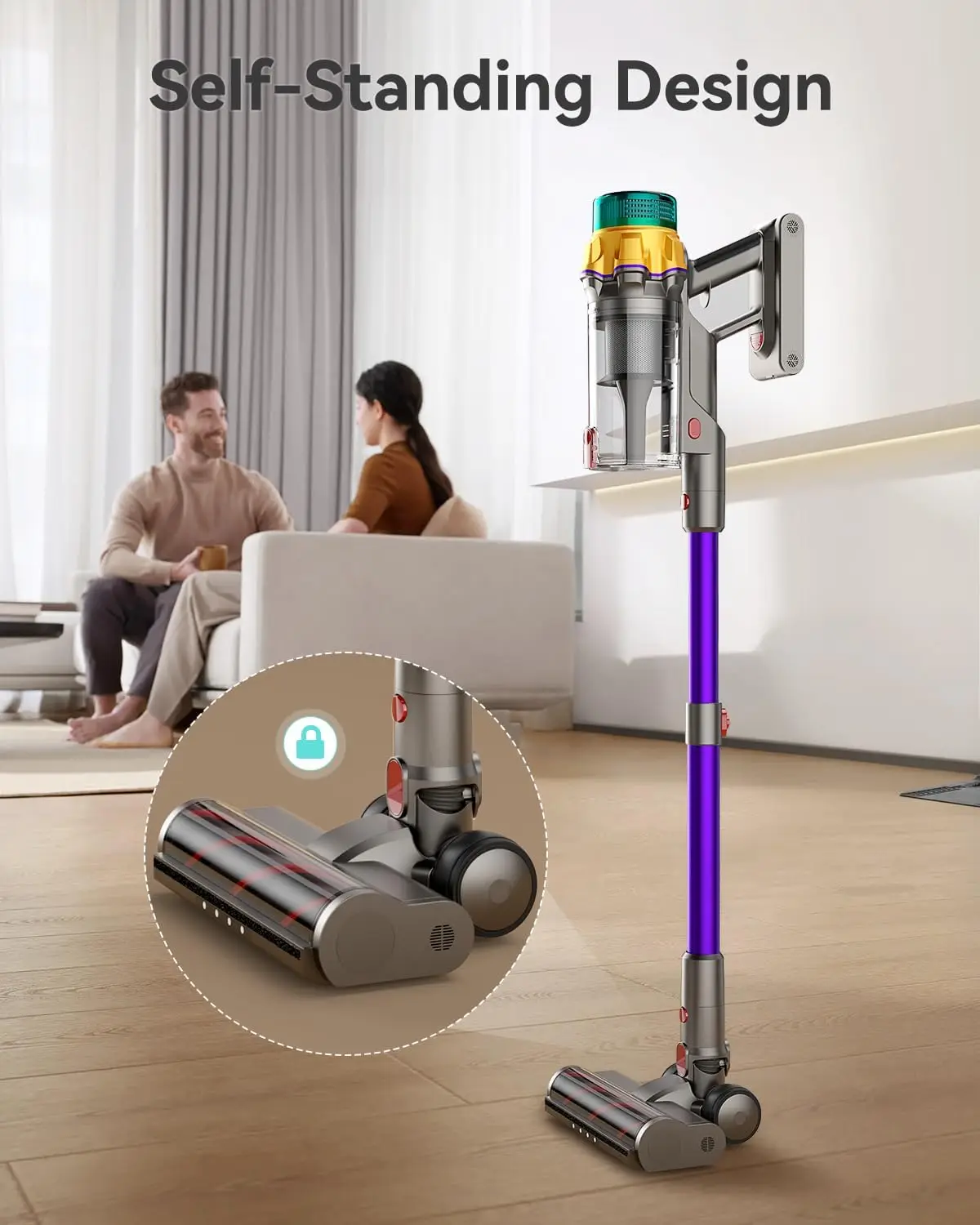 Aspirador de pó sem fio 50KPA, tempo de execução de 65 minutos, copo de poeira XL, escova anti-emaranhado, display LED, autônomo, para madeira dura, carpete,