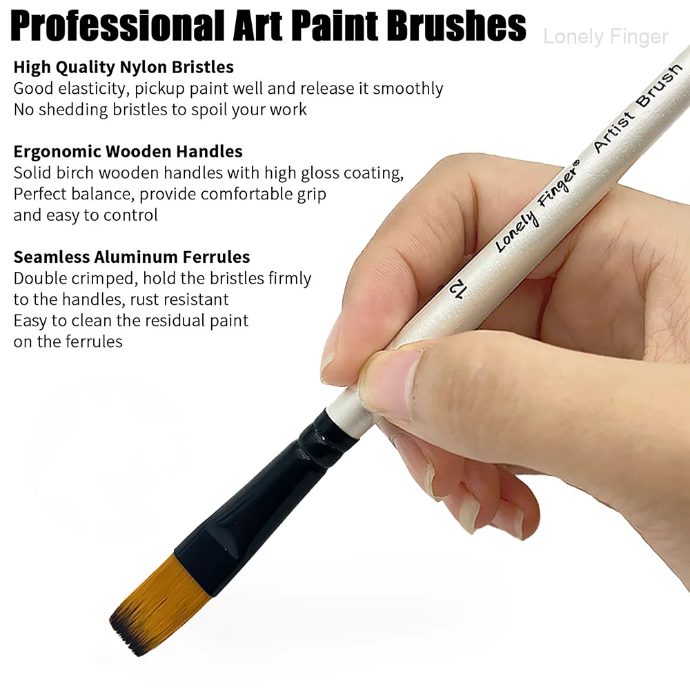 12-delige platte kwastenset 12 stuks voor acryl aquarel gouache kunst schilderen en bodycraft schilderen