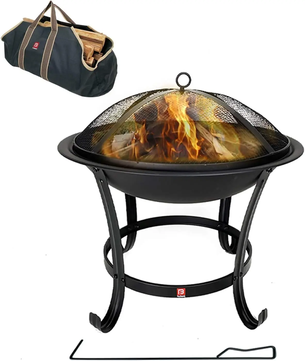 

Fire Pit BBQ Grill Bowl with Mesh Spark Screen Cover, Poker & Tote Bag