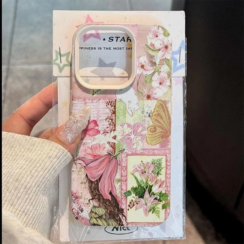 

Retro Floral Girl Wallpaper Pattern Phone Case For iPhone 17 16 11 12 13 14 15 Pro Max XS XR X 8 7 Plus 17E Shockproof TPU Cover