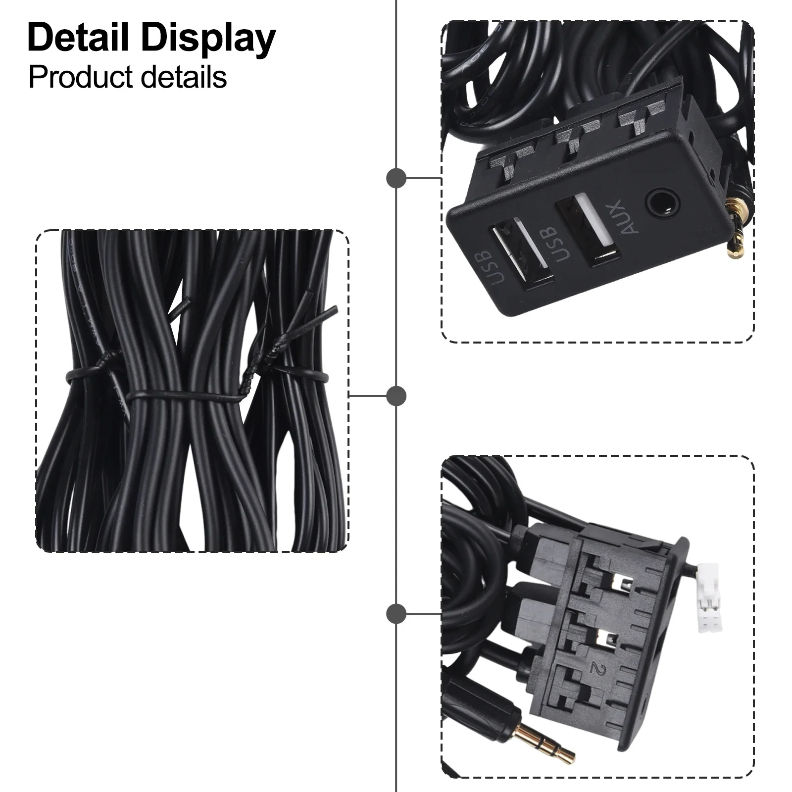 Car Dashboard Mount USB AUX Port Panel Interface Extension Cable 145cm for Audio and Charging Interface Solutions