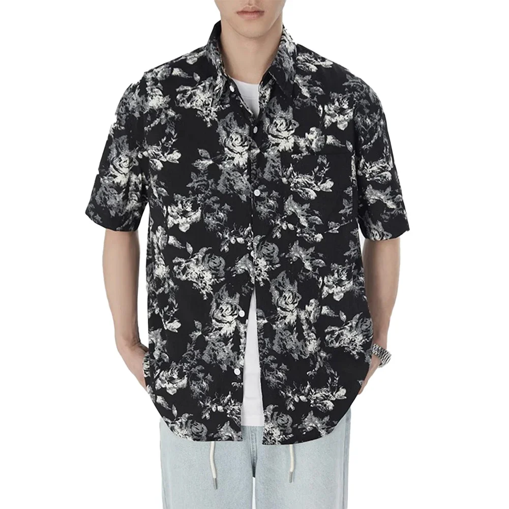 Beach Vacation L Men Beach Shirt Loose Fit Summer Shirt For Men Printed Shirt Printed Short Sleeve 95 Polyester