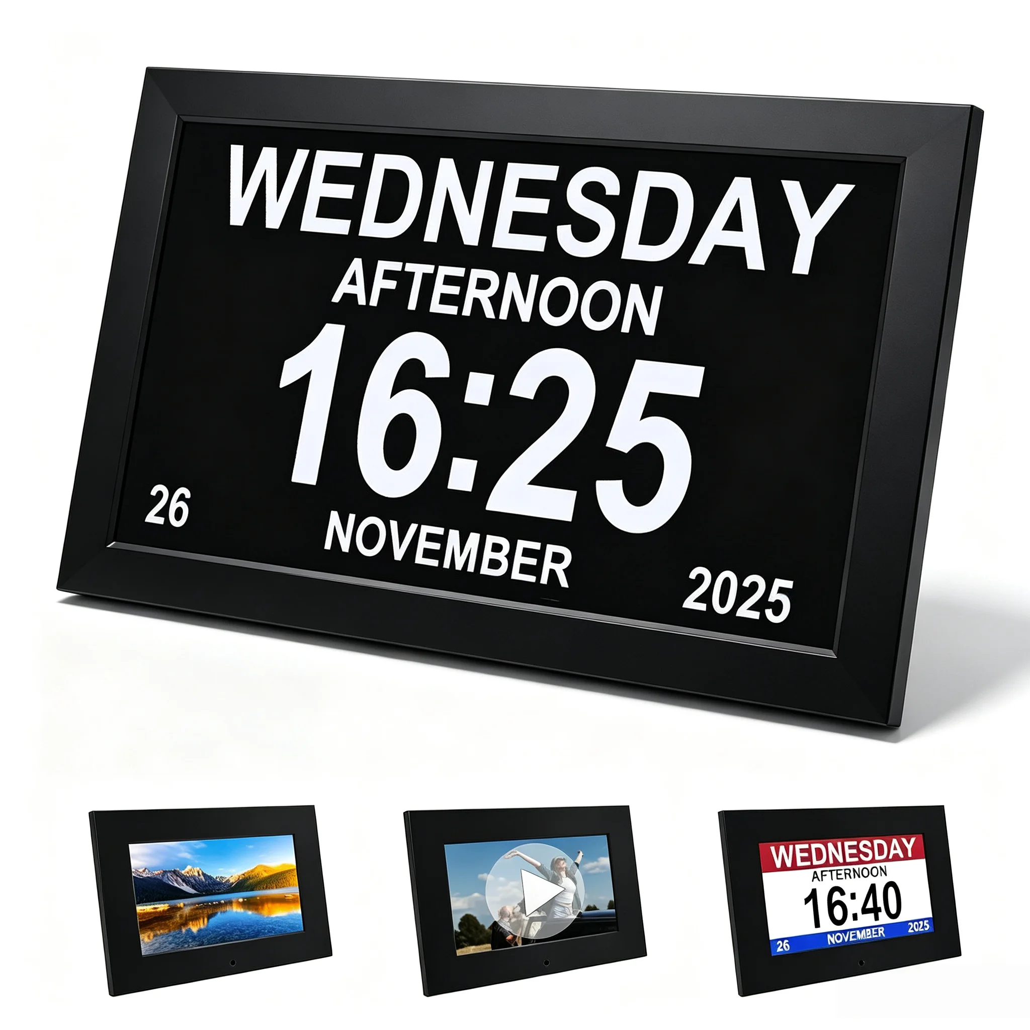 10.1 Inch Digital Alarm Clock with Date and Day of Week for Dementia Seniors, Clear Large Screen, Multiple Alarm Sets, Auto DST, Designed Specifically for Elderly