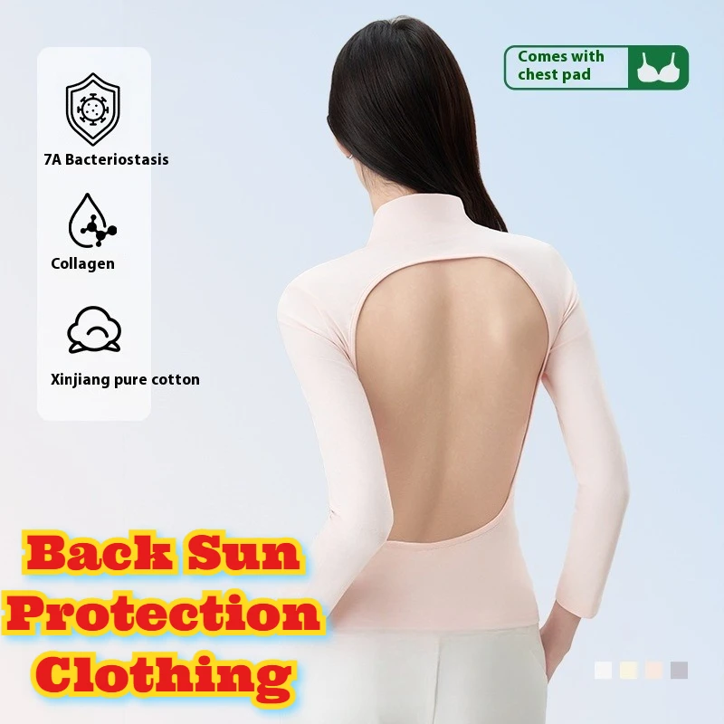 

Женская рубашка для загара, встроенный бюстгальтер, хлопковый топ с открытой спиной, уличная акупрессура для загара, естественная защита от солнца, комфортная летняя одежда