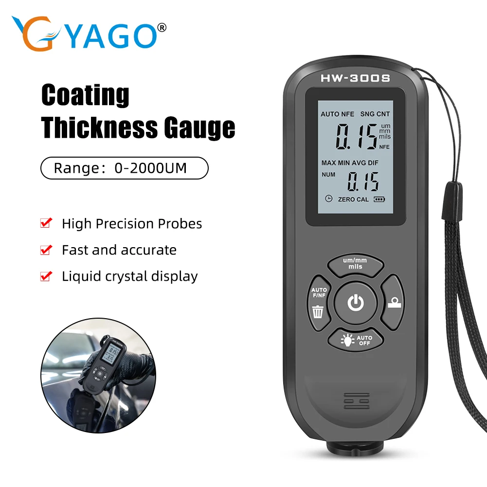 HW300PRO Coating Thickness Gauge for Industrial Anti-slip Automotive Paint Film LayerIron Aluminium Automatic Shut-off Function