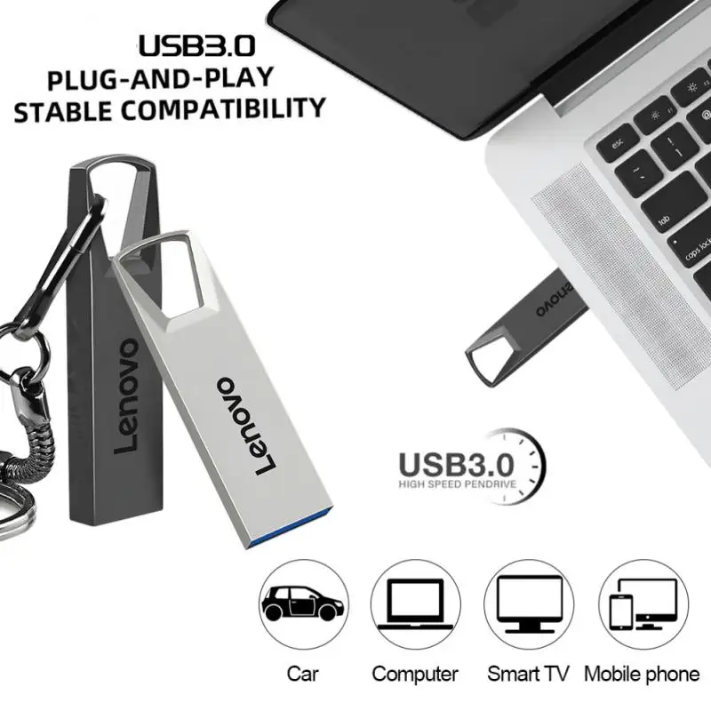 USB-флеш-накопитель Lenovo 2 ТБ 3,0, металлический, 128 ГБ