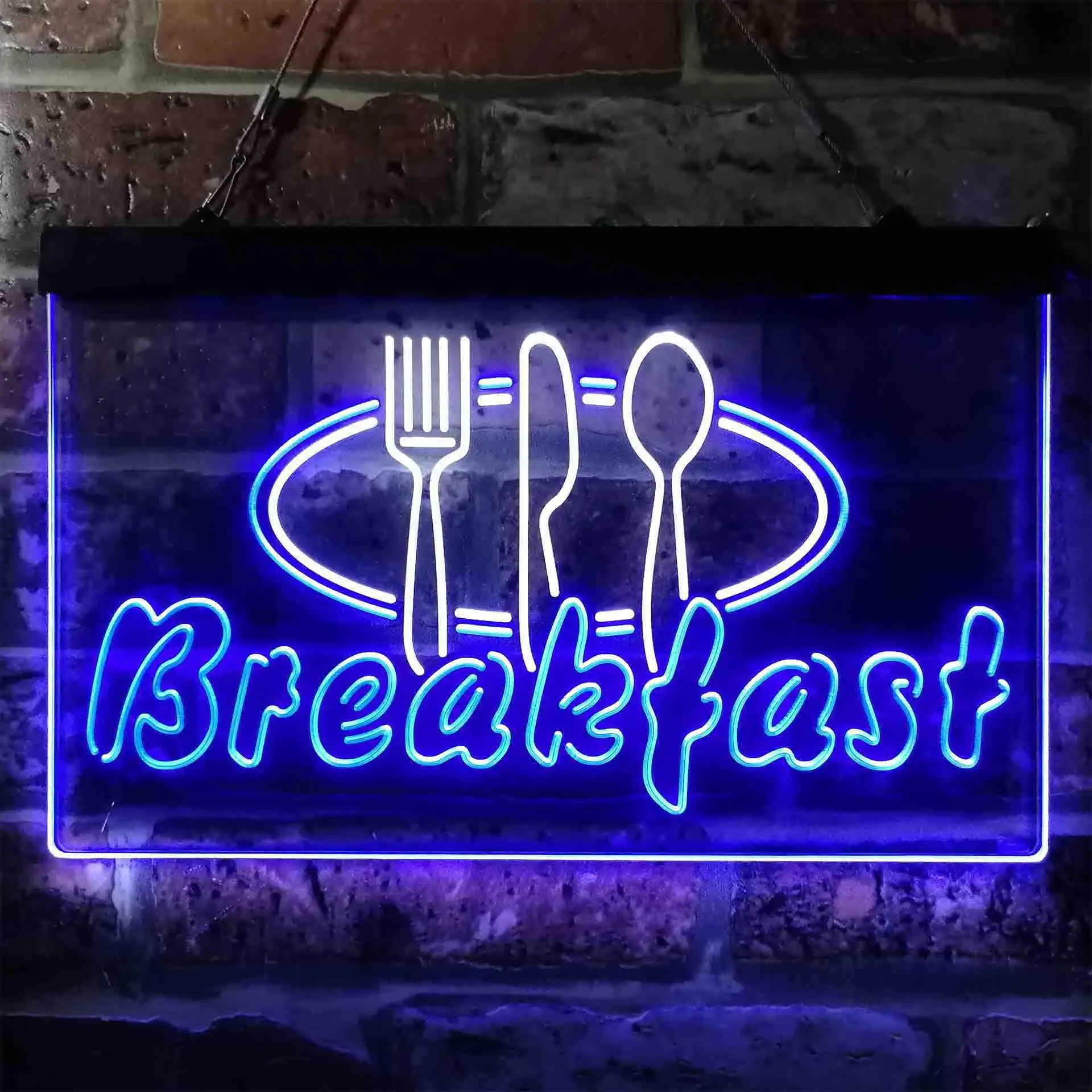 Breakfast. with Fork Knife Spoon Dual Color Led Neon Sign st6-i3866