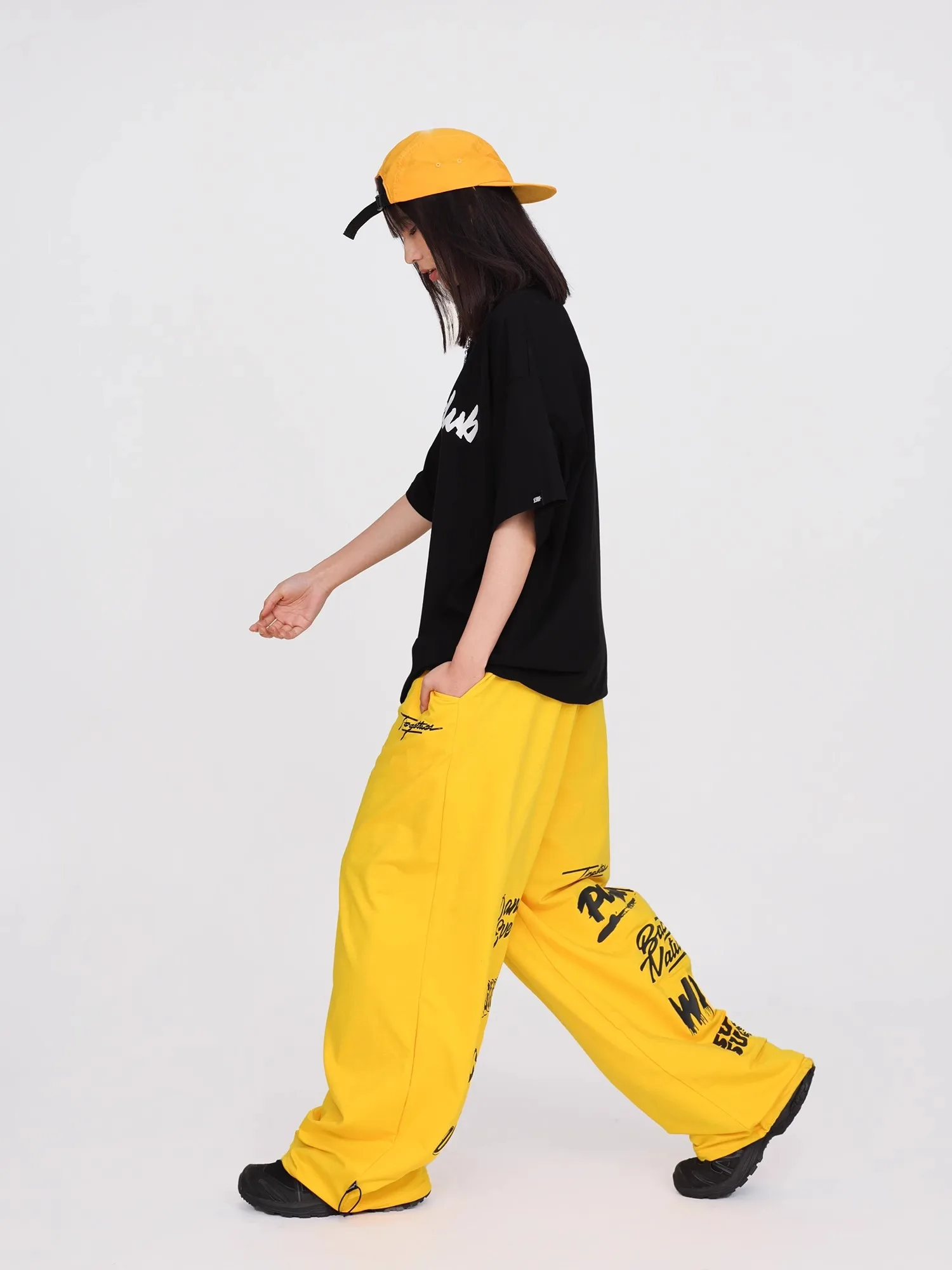 CBXLAB-Pantalon de danse de rue imprimé jaune pour femme, mode de rue, ylène DN, ample, tendance hip hop, pantalon de protection