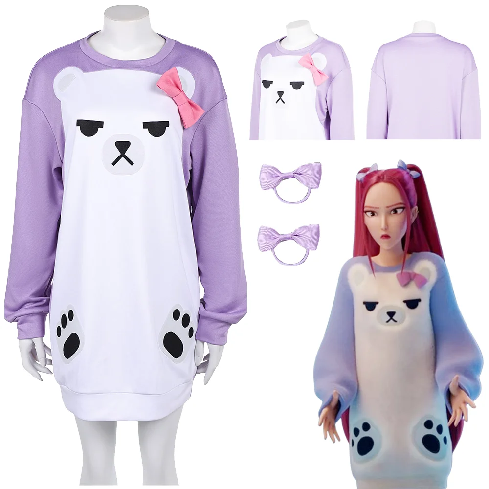 

KPOP костюмы охотников на демонов Huntrix Girls Mira фиолетовый медведь пижамы косплей ролевая игра Хэллоуин вечерние пижамы женские disfraz