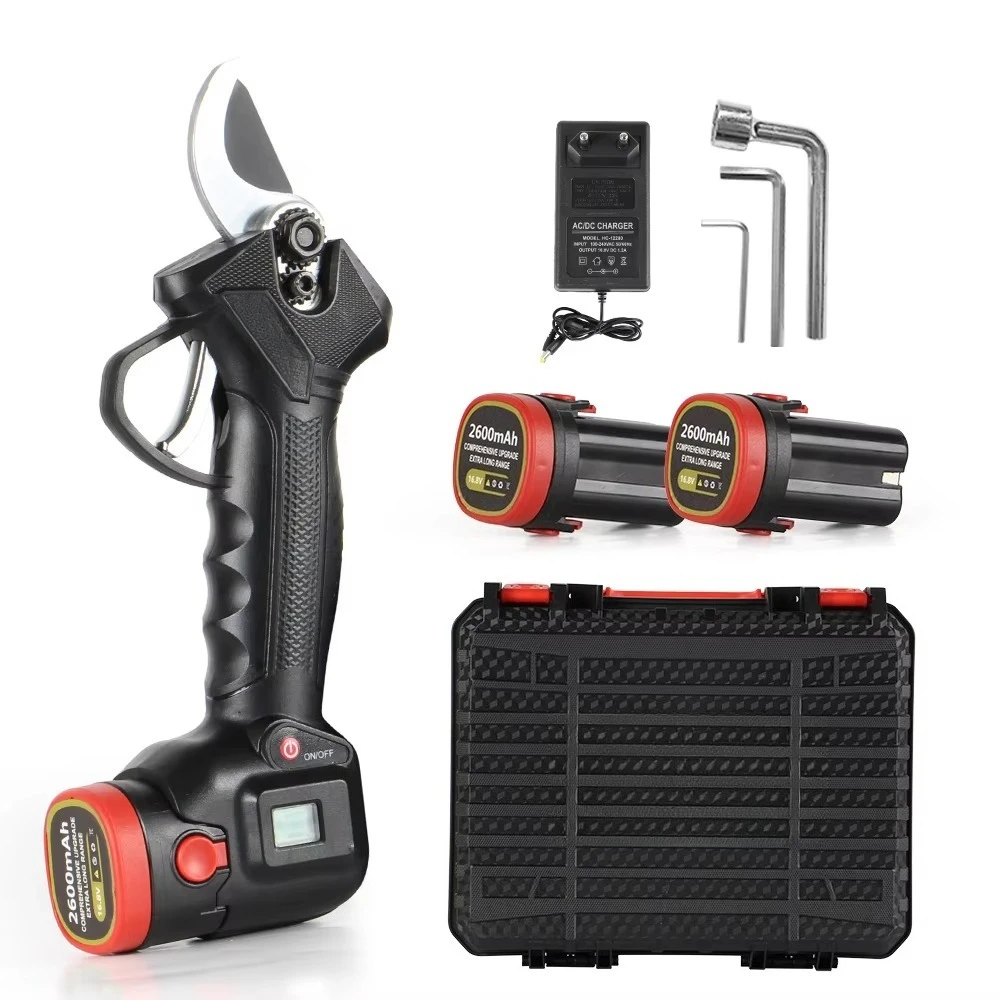 

Электрический секатор 16.8В с лезвиями SK5, ножницы для обрезки веток деревьев, с 2 аккумуляторами 2.6Ач