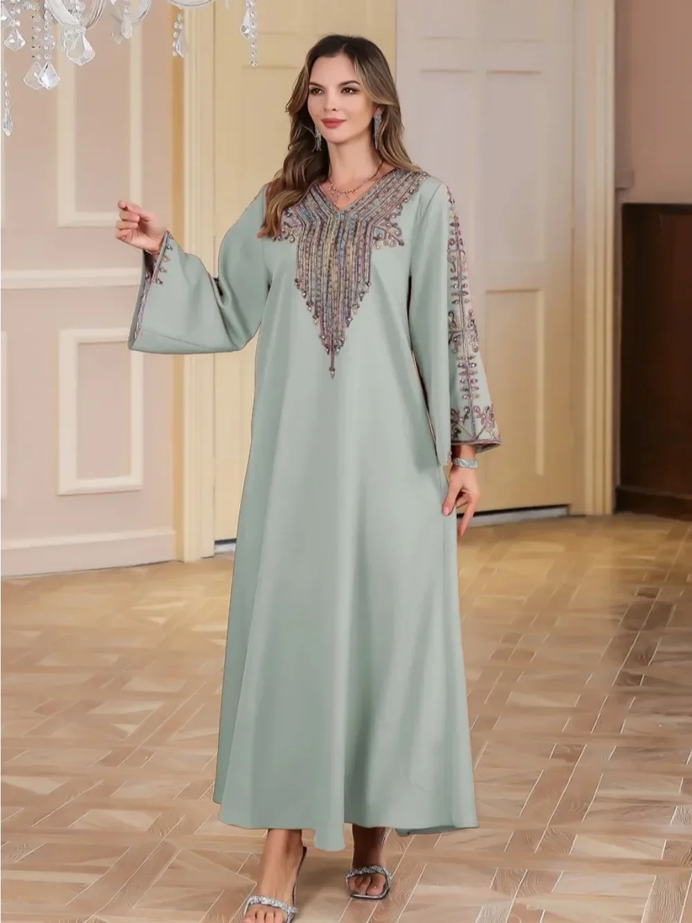 Muslim Long Dresses for Women Embroidery Abaya Jalabiya Ramadan Eid Morocco Dubai Saudi Arab Robe Abayas Kaftan Islam Vestidos