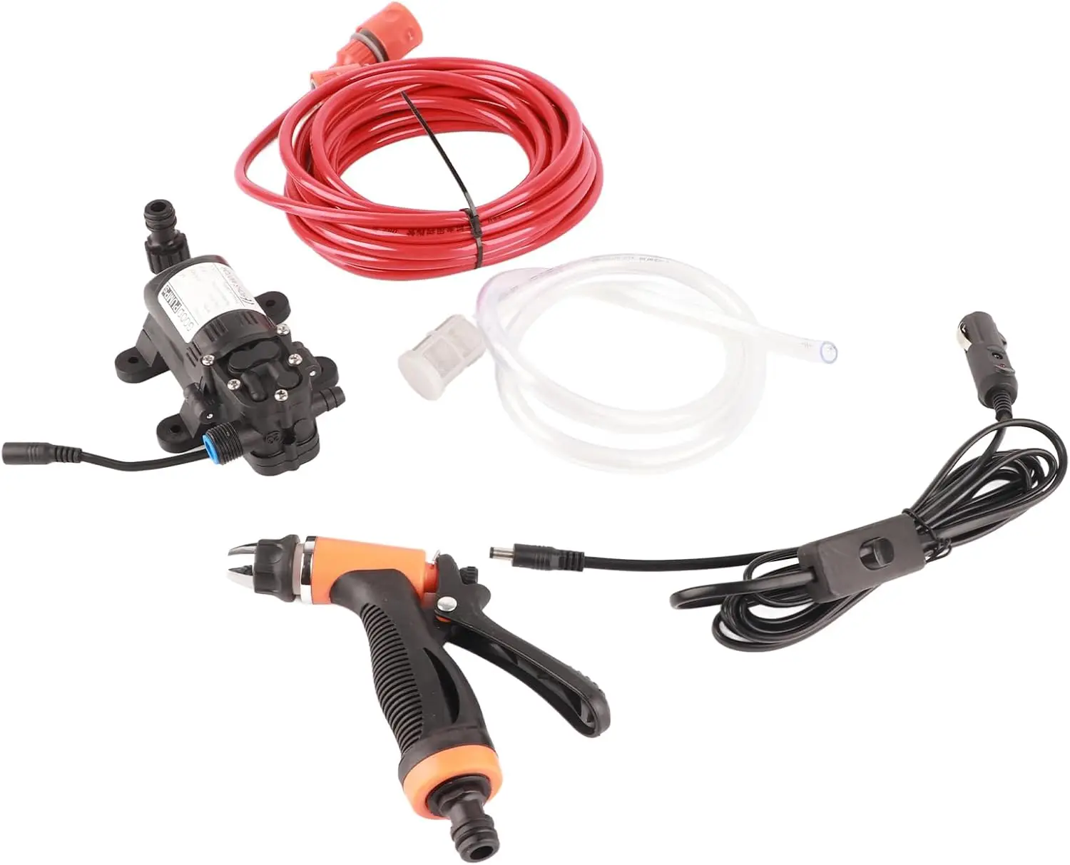 

Портативный водяной насос 12 В, электрическая мойка высокого давления 80 Вт, 130 фунтов на квадратный дюйм со шлангом из ПВХ 236,2 дюйма для дома, автомобиля, сада