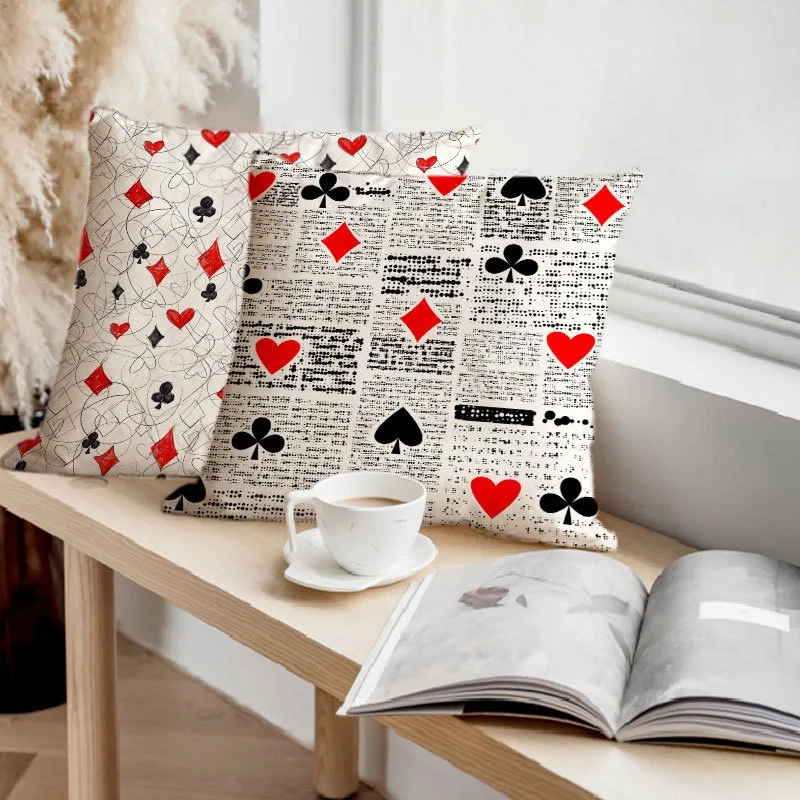 Luxury Home Decoration Pillowcase Magic Props Hearts Square Black Heart Poker Pattern Office Sofa Car Cushion Cover