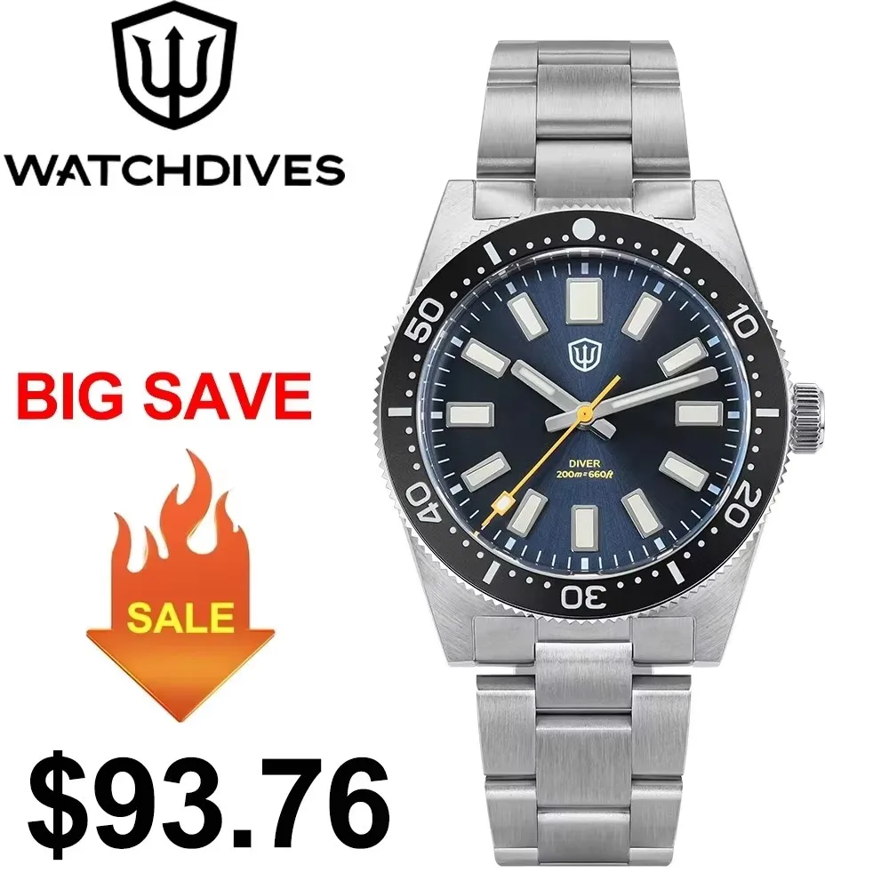 

Watchdives WD1965 V2 Часы 38 мм VH31 Sweep Second Механизм BGW9 Светящийся сапфир 20 бар Водонепроницаемые винтажные роскошные часы