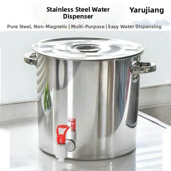 

Stainless Steel Tea Barrel with Tap Cold Water Pot Milk Tea Water Storage Home Use Tea Water with Lid Water Bucket for Business