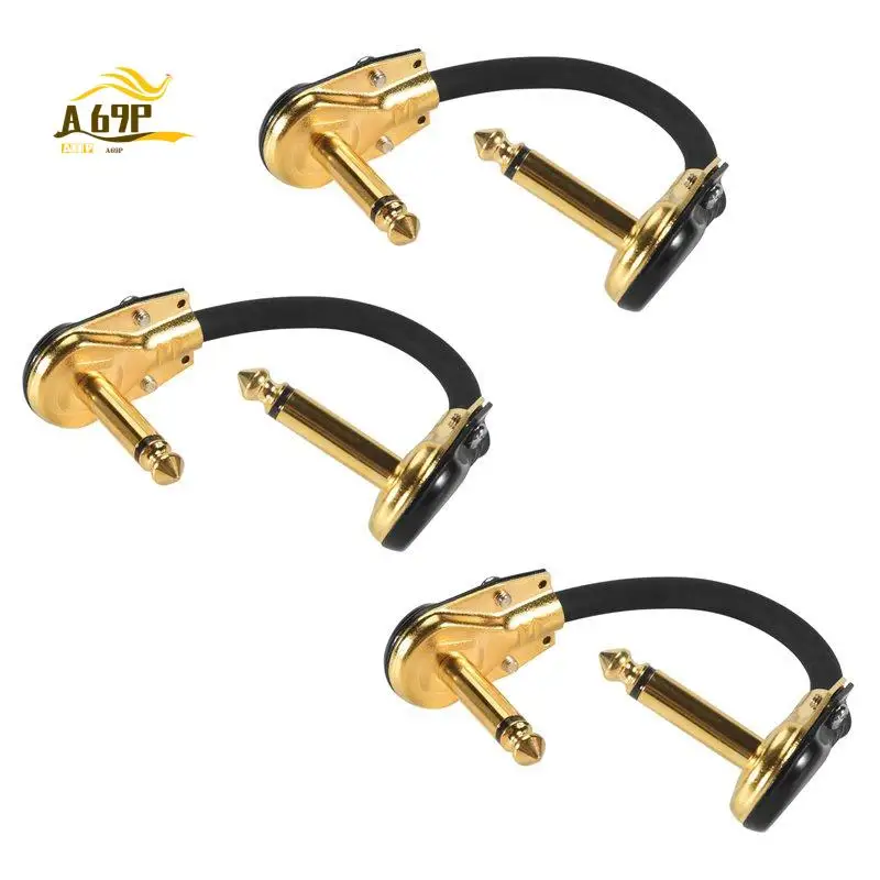 A69P-Guitar Patch Cable Effect Pedal Patch Cords 1/4-Inch Right Angle Low Profile Pancake Design For Effect Pedals 3 Pack