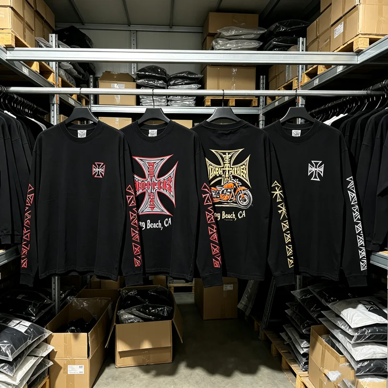 Cross Tag West Coast Choppers Long Sleeve T Shirt Men Women High Quality Black Loose Streetwear T-shirt Tops Tee