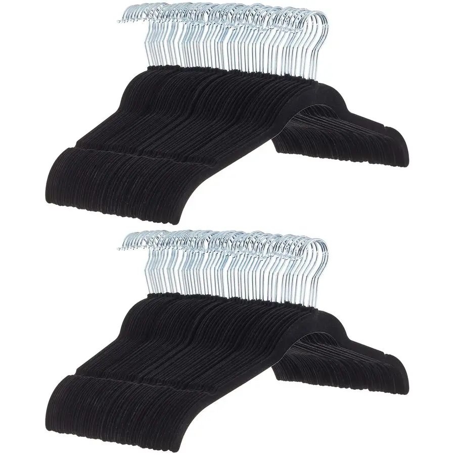 

Slim, Velvet, NonSlip Shirt Clothes Hangers, Pack of 100, Black