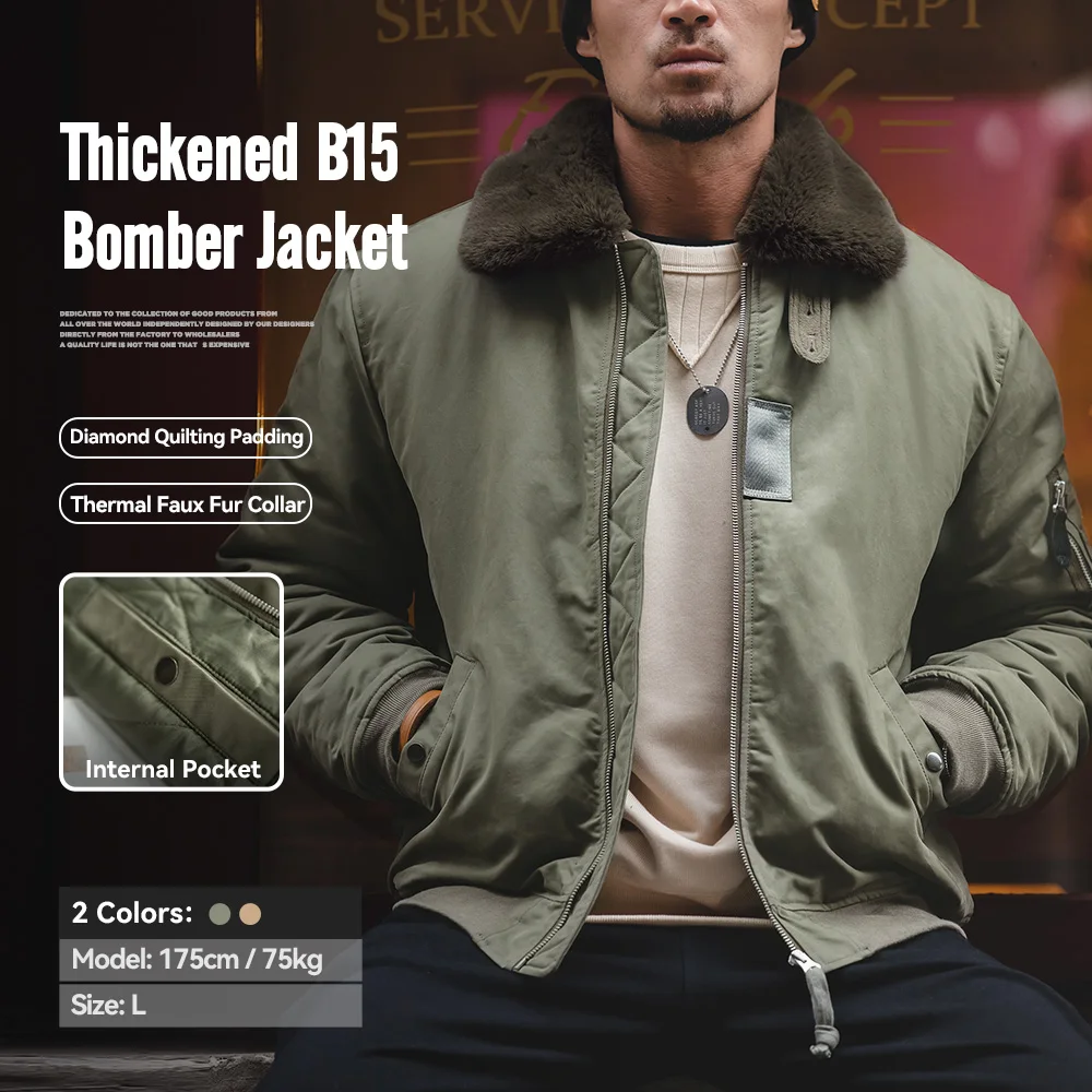 Maden Vintage B15 Bomber da uomo in finta pelliccia di coniglio con risvolto firma tasca sul braccio invernale addensato caldo cappotto antivento Parka