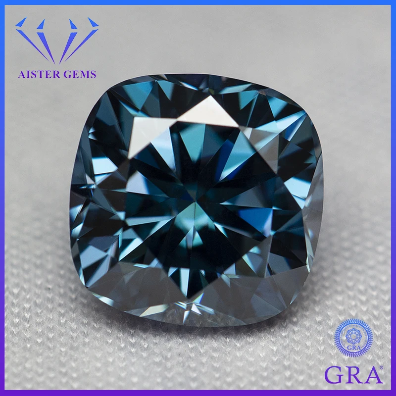 Piedra de moissanita Azul zafiro superior, piedras preciosas sueltas, corte de cojín, probador de diamante de paso VVS1 con certificado GRA 1,0-5,0 CT