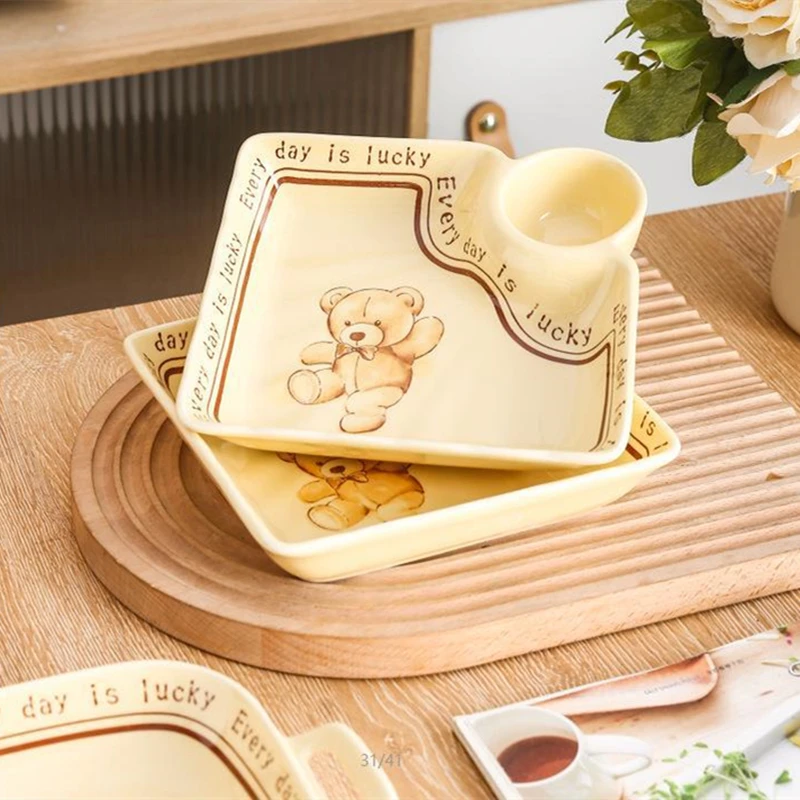 Ensemble de bol de riz de dessin animé pour enfants, ours domestique, soupière britannique, pot à soupe, assiette à QueTable