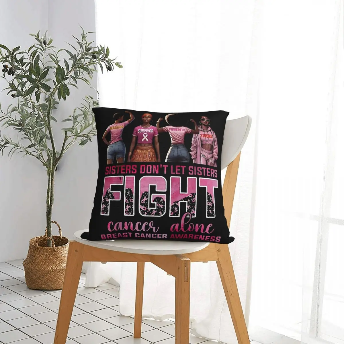 Sisters Don't Let Sisters Fight Cancer Alone Breast Cancer Pillowcase Cushion Cover Decorative Pillow Case Cover Home Zipper