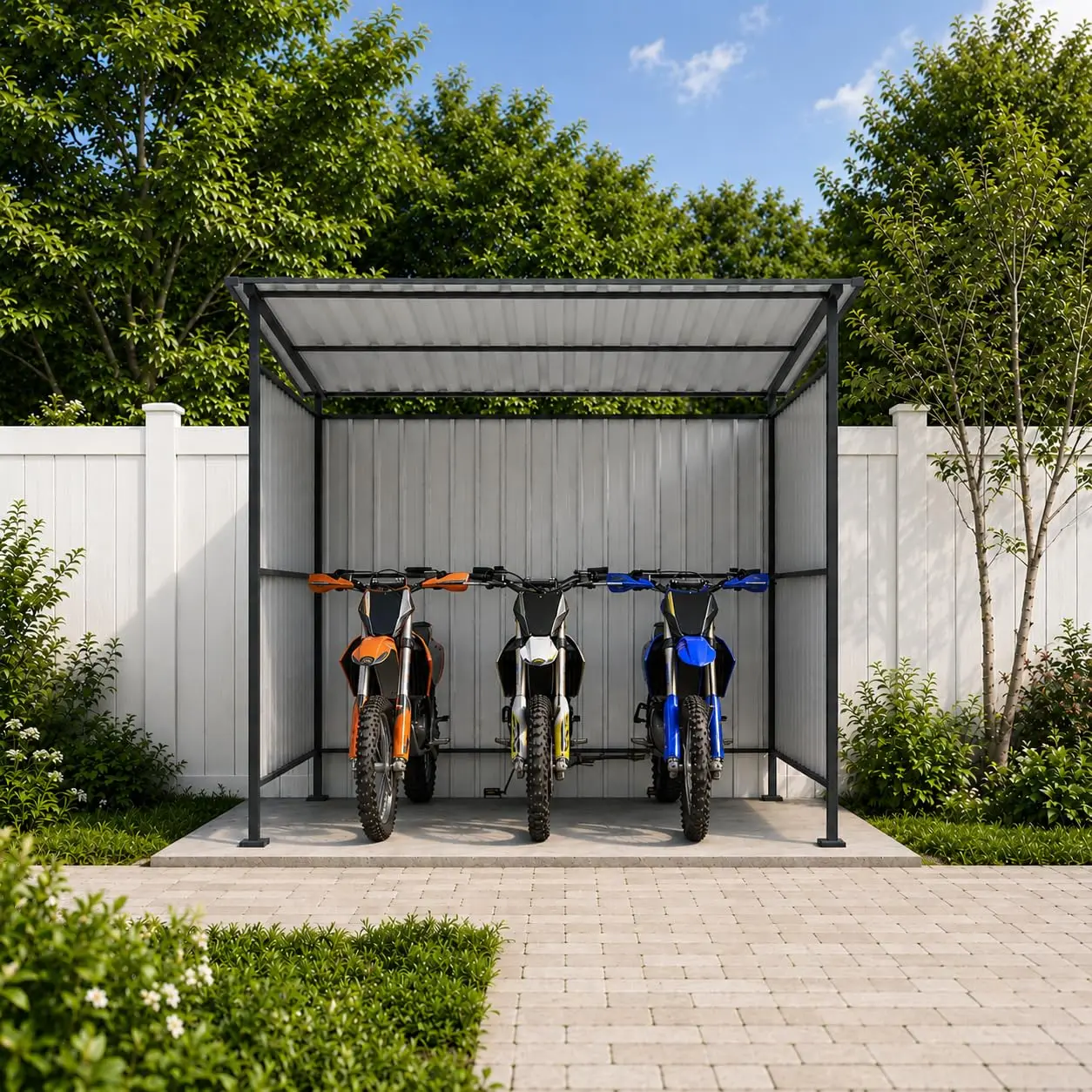 6x6FT Outdoor Pergola with Hardtop Roof, Lean-to Metal Grill Gazebo & Bike Storage Shed, Heavy Duty Patio Awning, Customized