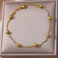 Stainless Steel Anklets for Women Gold Color Beads Chain Anklet Bracelet 2024 Trend Summer Beach Foot Jewelry Free Shipping Item