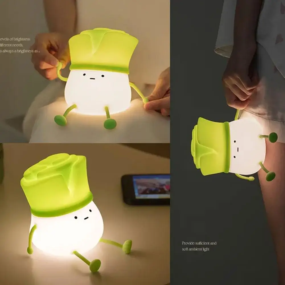 

1pc Cute Leek Led Night Light Rechargeable Lamps Children Bedroom Home Silicone Lamp Bedside Decoration Table Gifts Night R2r9