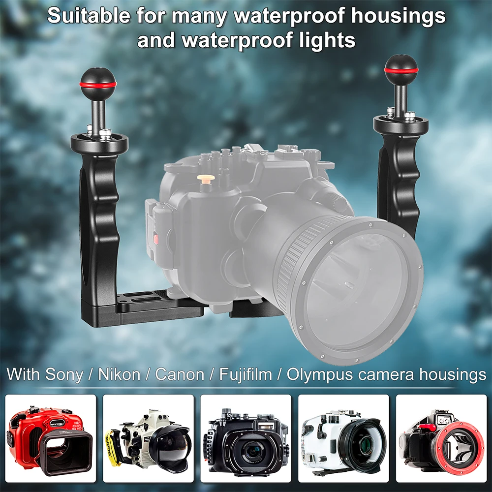 Adjustable Dual Handle Diving Tray Stabilizer Rig for GoPro Canon Sony DSLR Camera Smartphone Underwater Housing Mount Bracket