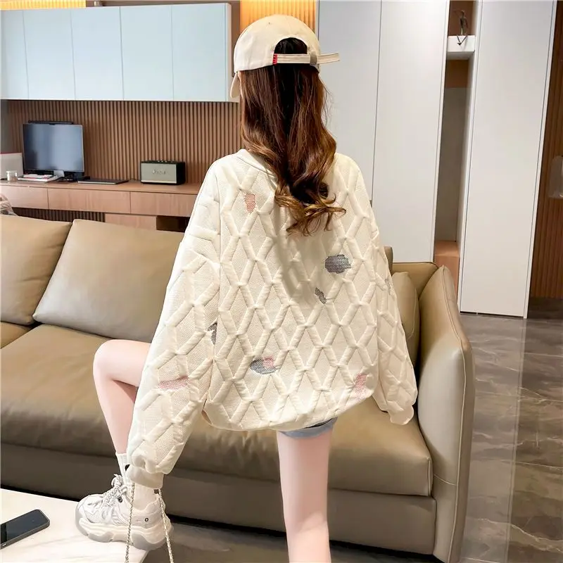 Fashion Rhombus Plaid Pullovers Women Casual Cute Printed Tops Spring Autumn Trend Pullover Loose Design Sense Sweatshirt Y2k