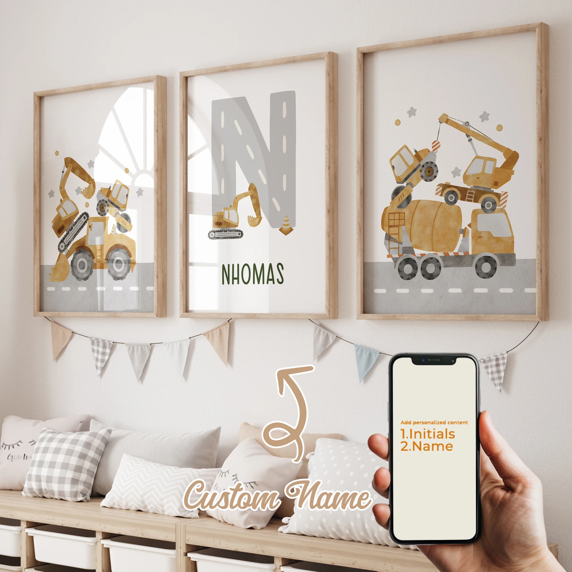 3pcs Personalized Custom Name Cartoon Child Car Wall Art Print Picture Canvas Poster Painting For Living Room Home Decor image 4