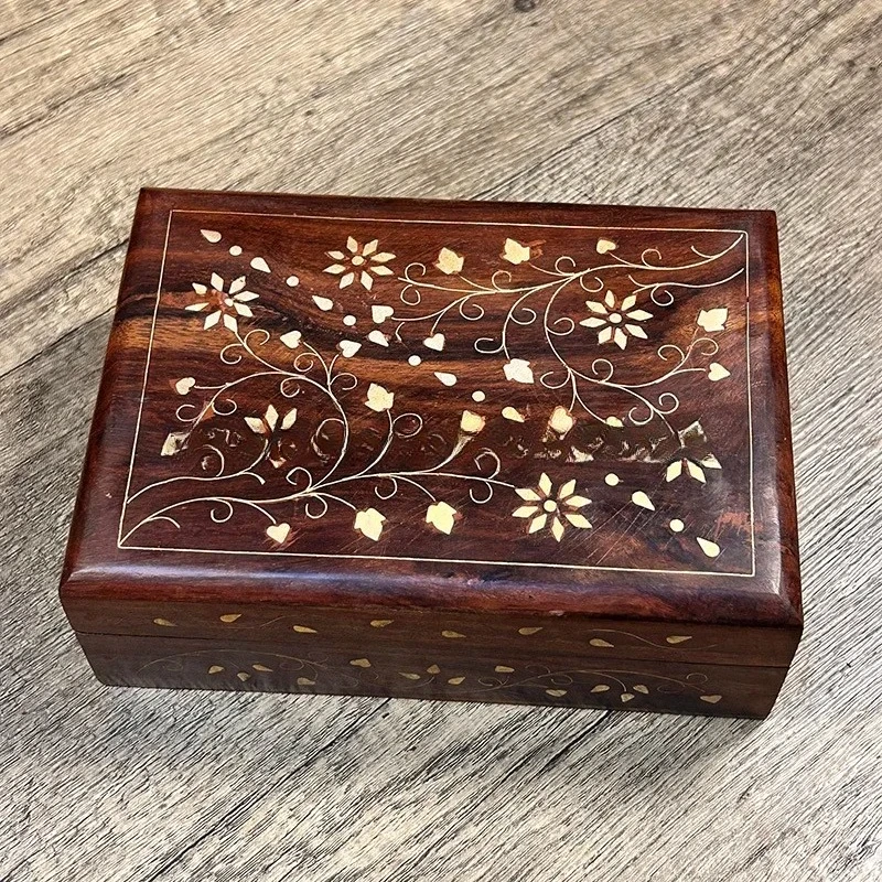 Handmade Rosewood Jewelry Box with Brass Inlay Defect Version Small Item Storage Organizer