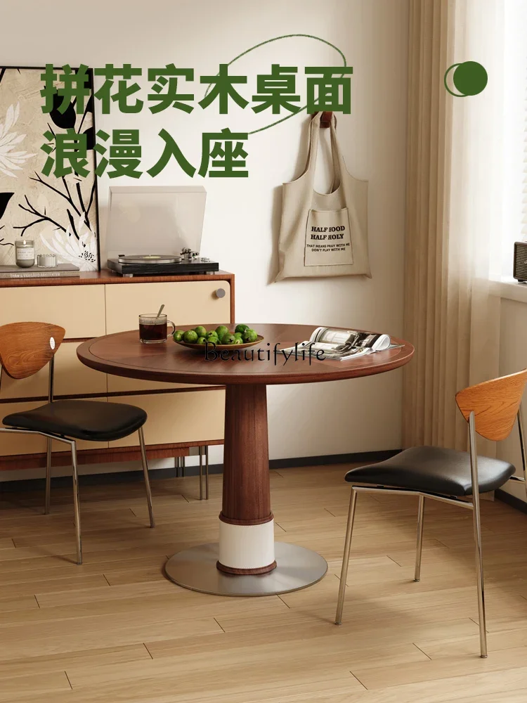 

yj15 Solid Wood Round Dining Table Nordic Wabi-Sabi Style Home Small Apartment Dining Table