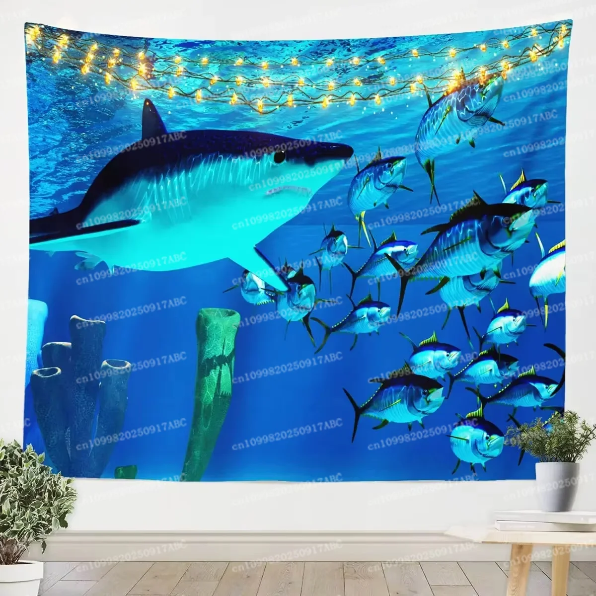 المحيط ديكور فني للمنزل فكي القرش Tusk Keenness Predation نسيج المنزل في نسيج تحت الماء الجدار الشنق غرفة المعيشة ديكور النوم #6